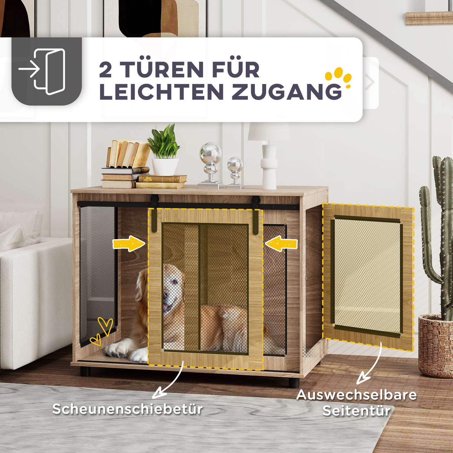 Hondenbench – Hondenhok – Dierenkooi – Hondenkooi – Reisbench – Duurzaam Spaanplaat – Schuifdeuren Met Slot – 98x60x78 cm – Lichtbruin