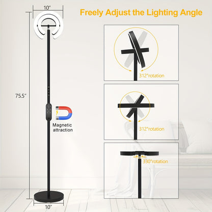 LED Vloerlamp – Staande Lamp – Sfeerverlichting – Vloerlicht – Moderne Lamp – Zwart – Dimbare Warmte Tot Koel Wit Licht 1900K-6500K – 312° Draaibare Dubbele Ring Met Afstandsbediening En Touchbediening