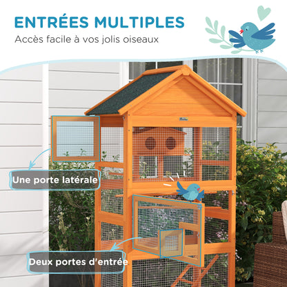 Vogelkooi – Vogelkooi Hout – Papegaaienkooi – Buitenkooi – Parkietenkooi – Ruim Formaat 92x52x171 cm – Waterdicht Asfalt Dak – Oranje