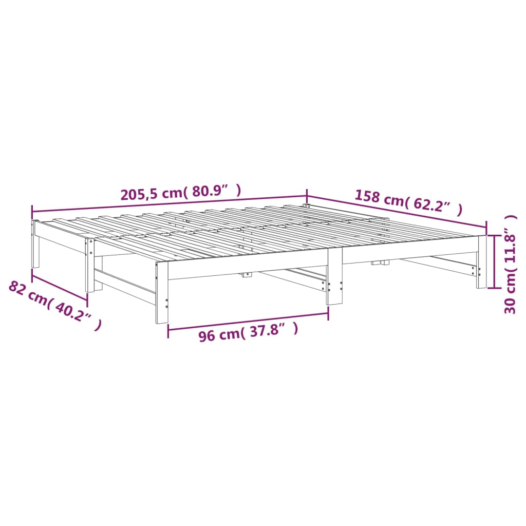 Bedbank – Slaapbank – Logeerbed – Bedbank Met Lade – Bedbank Voor Kleine Ruimte – Massief Dennenhout – Lattenbodem – 205,5x158x30 cm