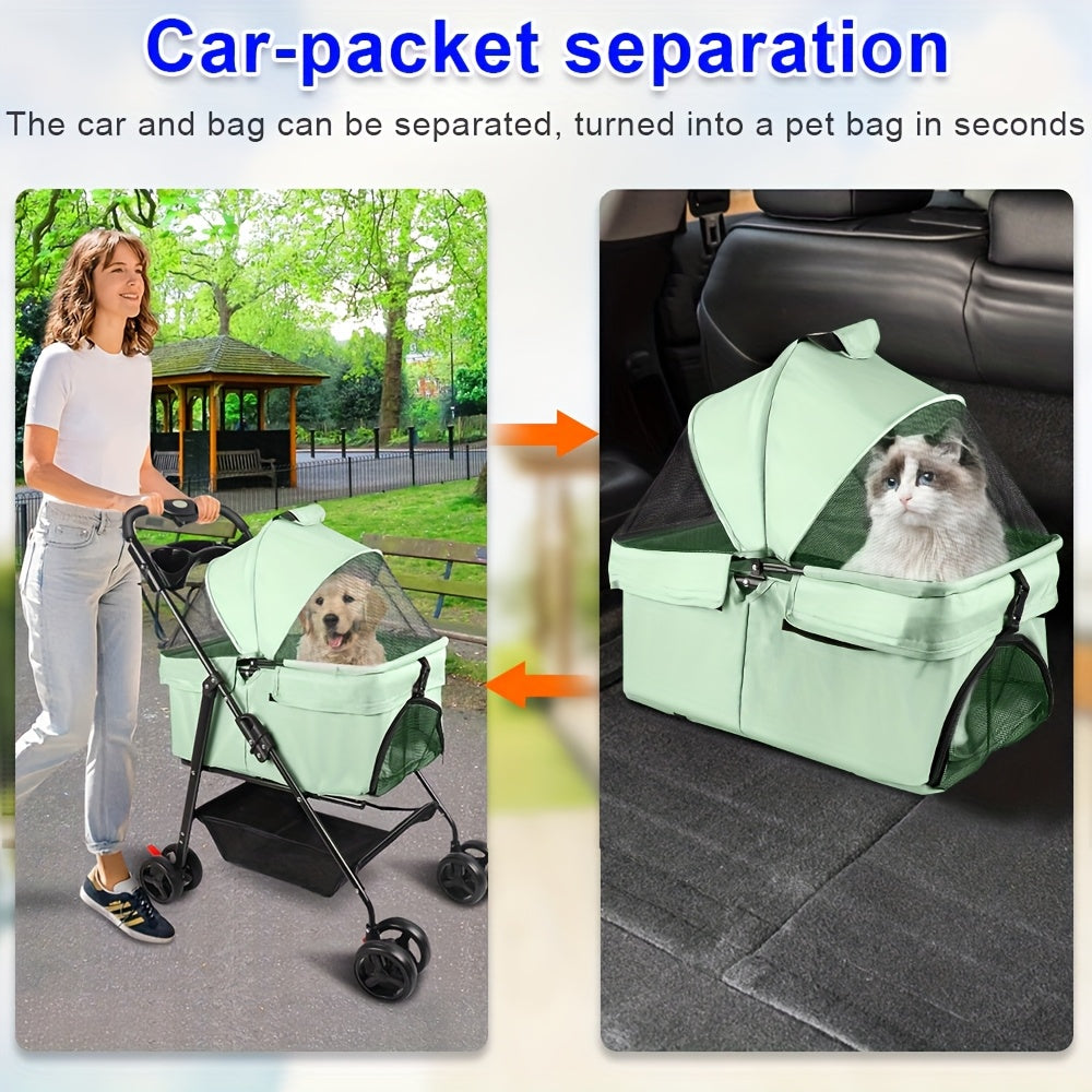 Dierenwagen – Hondenbuggy – Huisdierenwagen – Kattenwagen – Wandelwagen – Opvouwbaar – Afneembare Mand – Lichtgewicht 50x65x99 cm – Geschikt Tot 15 kg – Ademend Gaas