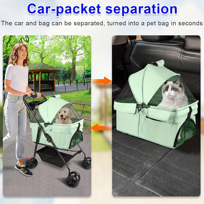 Dierenwagen – Hondenbuggy – Huisdierenwagen – Kattenwagen – Wandelwagen – Opvouwbaar – Afneembare Mand – Lichtgewicht 50x65x99 cm – Geschikt Tot 15 kg – Ademend Gaas