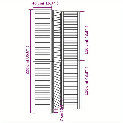 Room Divider with 3 Panels Made of Solid Black Paulownia Wood