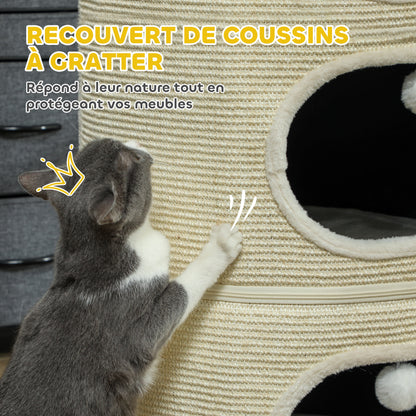 Kattenhut – Kattenhuis – Kattenkooi – Krabton – Kattenhuisje – Modulaire Ontwerp – Sisal Krabvlak – 3 Niveaus – Creme Wit