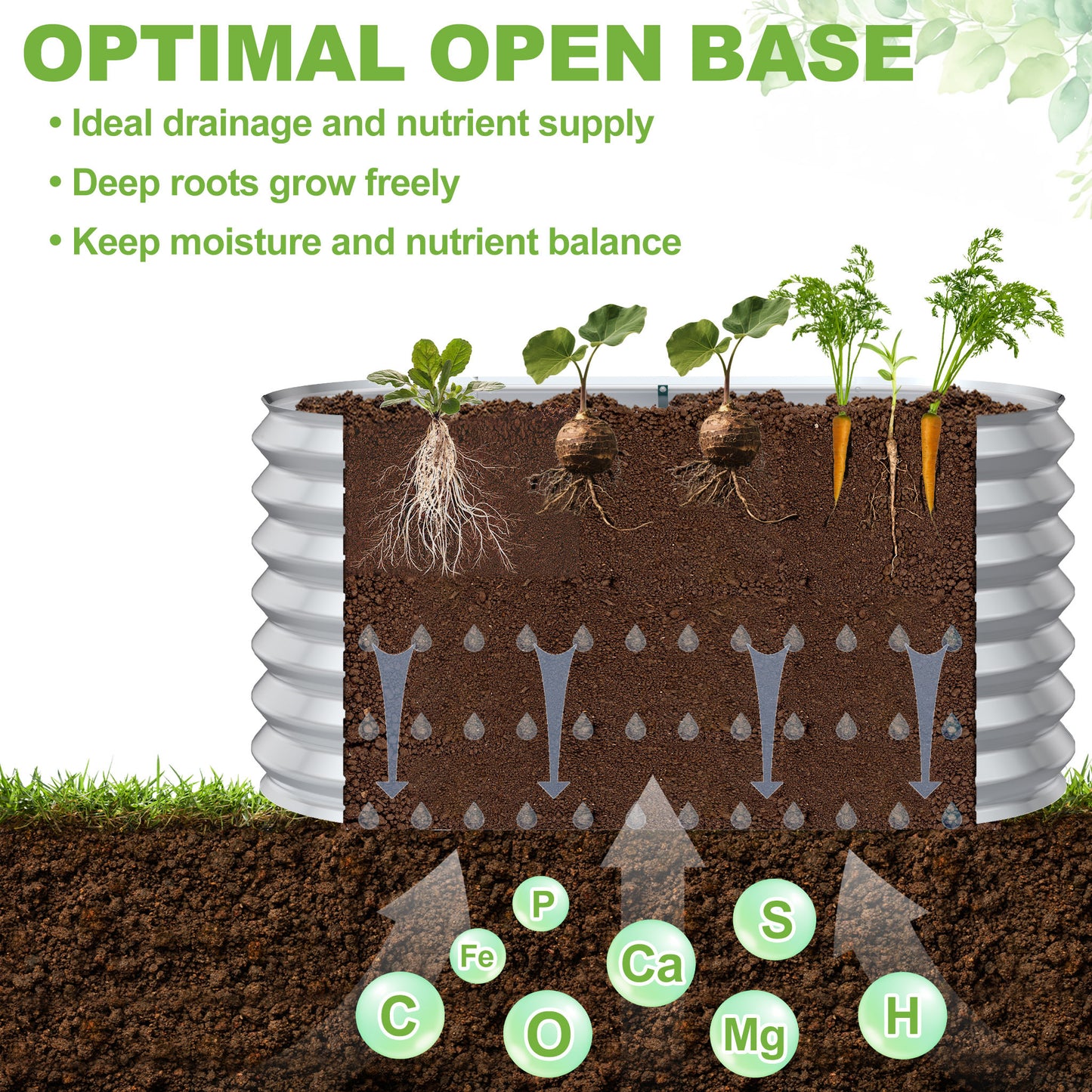 Verhoogde Plantenbak – Tuinbak – Kweekbak – Groentebak – Plantbed – Ovaal 300x60x60 cm – Verzinkt Staal – 850 Liter Inhoud