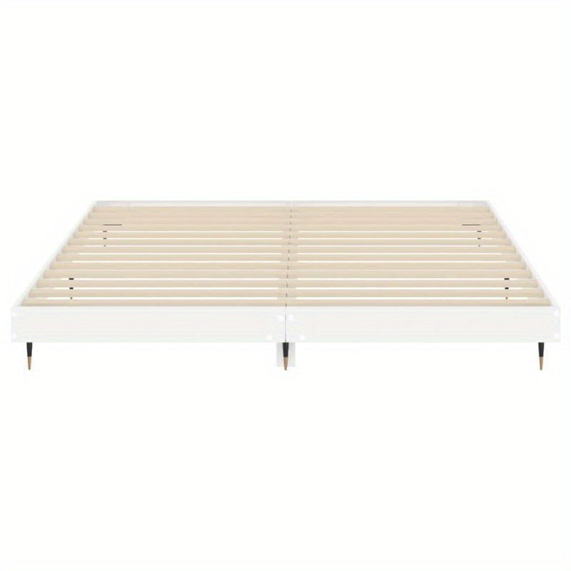 Bianco Lucido 200x200cm Contemporary Bed Frame - Hardwood & Particle Board Multilayer Design, Removable & Durable Frame with 4 Legs, Space-Saving Modern Bedroom Furniture, Bed Frame for Bedroom, Bedroom Furniture, Minimalist