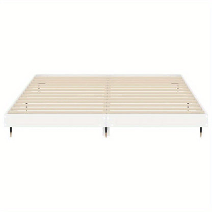 Bianco Lucido 200x200cm Contemporary Bed Frame - Hardwood & Particle Board Multilayer Design, Removable & Durable Frame with 4 Legs, Space-Saving Modern Bedroom Furniture, Bed Frame for Bedroom, Bedroom Furniture, Minimalist