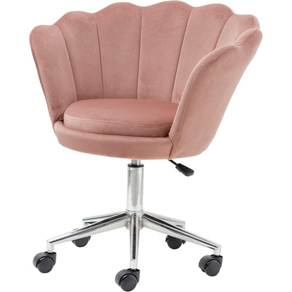 Fluwelen Bureaustoel – Velvet Stoel – Draaistoel – Werkstoel – Bureaustoel met Wieltjes – Blush Roze – Verstelbare Zithoogte – Ergonomisch Comfort