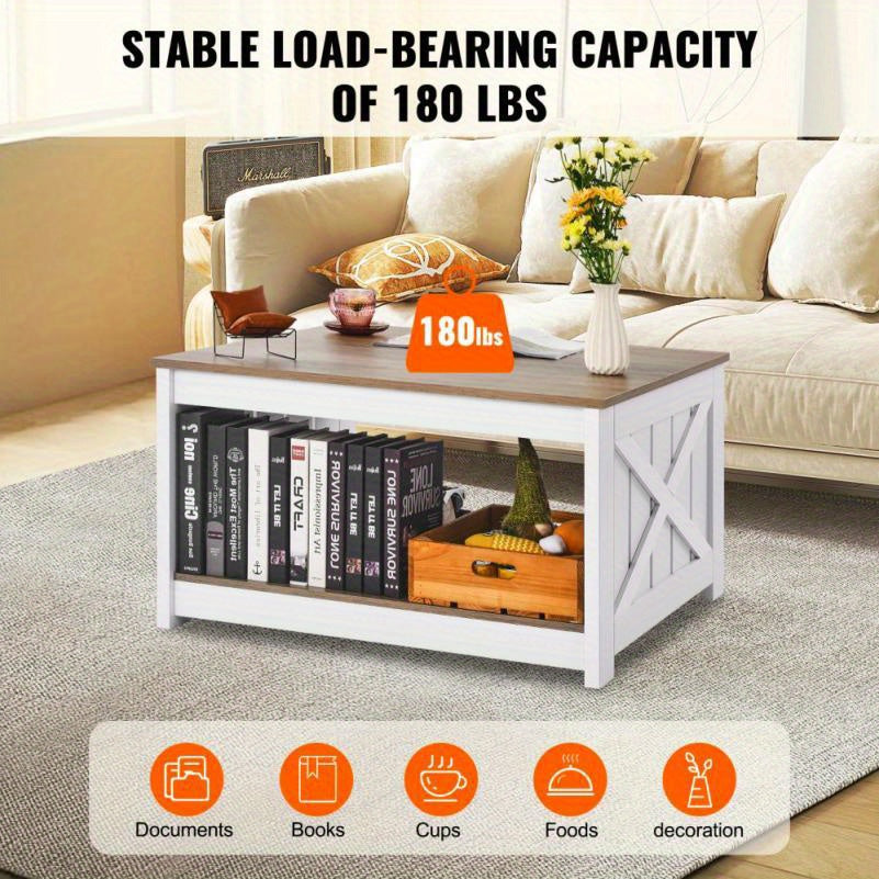 Salontafel – Koffietafel – Woonkamertafel – Bijzettafel – Tafel – Landelijke Stijl – Compact 31 x 12,7 cm – Hout Met Open Opbergvak