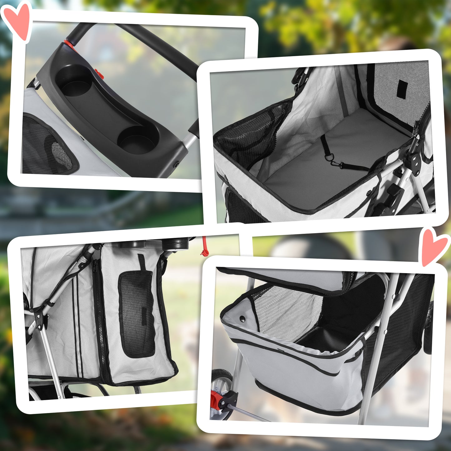 Hondenwagen – Hondenbuggy – Hondentrolley – Hondenkar – Opvouwbare Draagbare Wagen – Geschikt voor Honden tot 10 kg – Verstelbare Zonneklep – Grijs