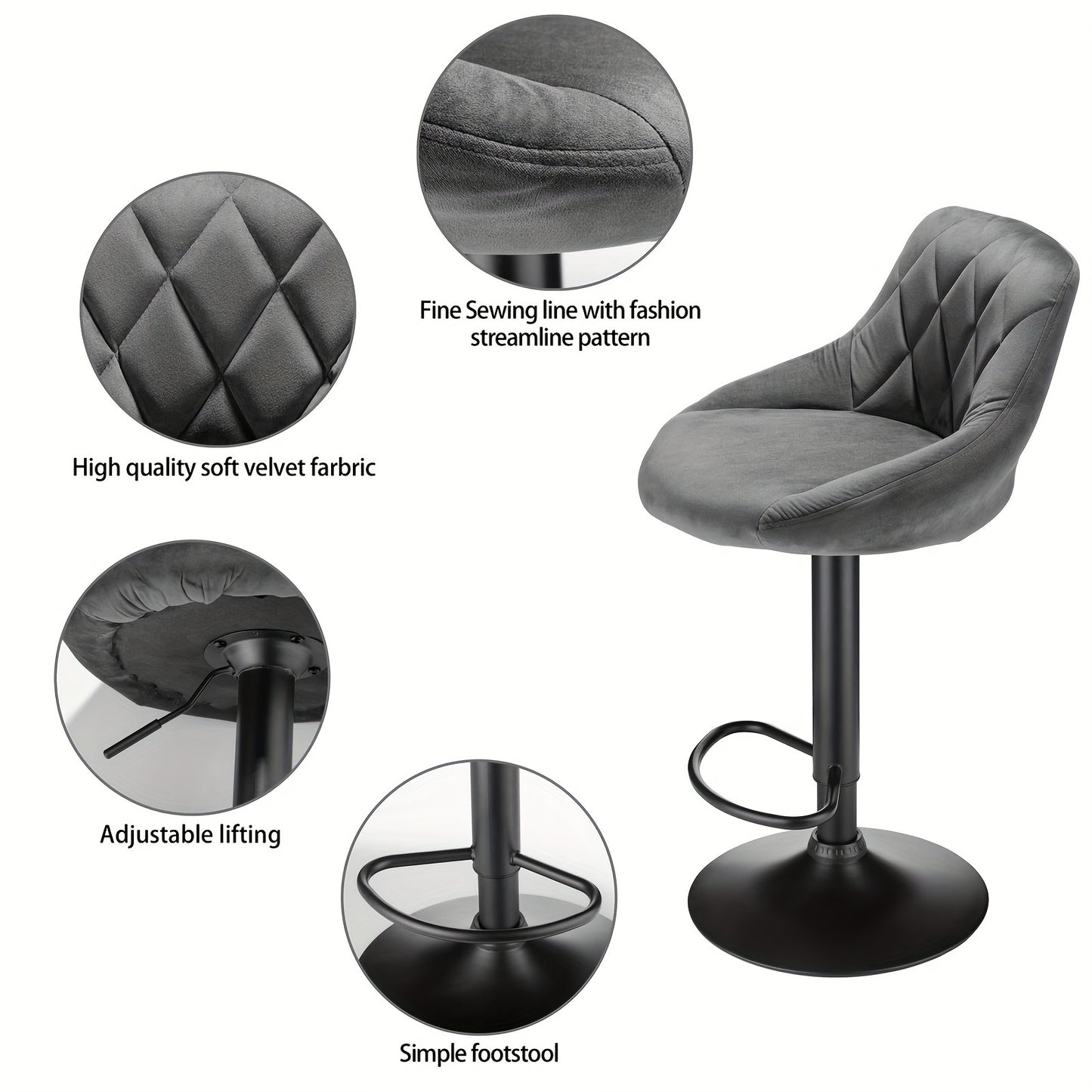 Barstoel – Barkruk – Barstoel Kruk – Barkrukken – Barstoelen – Set Van 4 – Fluwelen Bekleding – Draaibaar Metalen Onderstel
