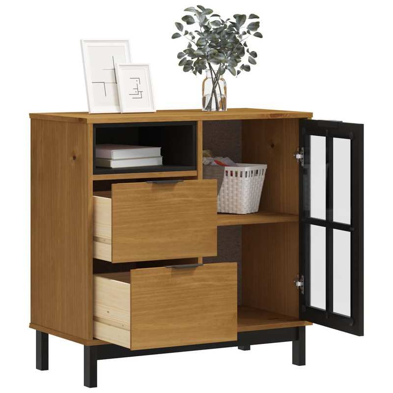 Sideboard with glass doors FLAM 80x40x80cm solid pine wood