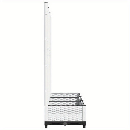 Plantenbak Met Rankgitter – Tuinbak – Klimplantbak – Balkonbak – Buitenbloembak – Wit – Weerbestendig Kunststof – 120x40x121,5 Cm