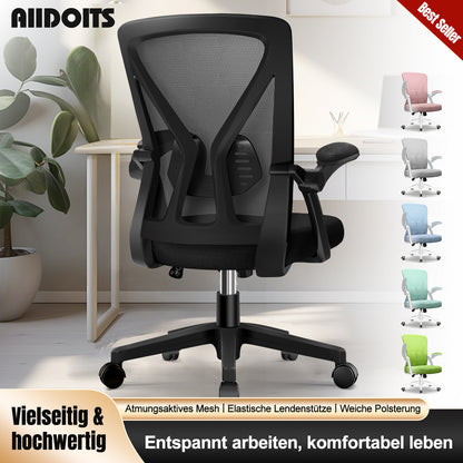 Aiidoits Ergonomic Office Chair with Breathable Mesh Back, Foldable Armrests And Adjustable Lumbar Support – Office Chair with Memory Foam Seat, Tilt Function, 360° Rotation And Stable 5-Roller Base – Height Adjustable A