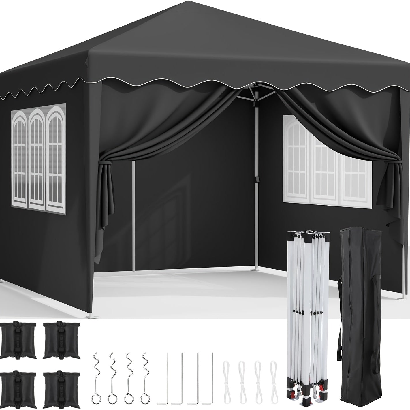 3x3 Pop-Up Gazebo Tent with 4 Side Walls, UV Protection & Sturdy Metal Frame - Foldable Garden Tent for Camping, Weddings, Parties, Outdoor Events - Black, Tents for Camping, Event Shelter, Modern Canopy, Durable Fabric, Even