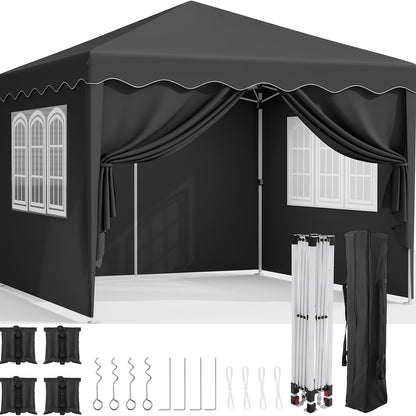 3x3 Pop-Up Gazebo Tent with 4 Side Walls, UV Protection & Sturdy Metal Frame - Foldable Garden Tent for Camping, Weddings, Parties, Outdoor Events - Black, Tents for Camping, Event Shelter, Modern Canopy, Durable Fabric, Even