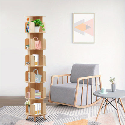 Boekenrek – Boekenkast – Boekenplank – Opbergkast – Wandrek – 6-laags Draaibaar – Massief Grenenhout – 360° Rotatie – Ruimtebesparend & Stevig