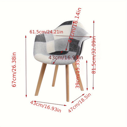 Set van 2 EGOONM Eetkamerstoelen – Klassiek Vintage Design, Grijs-Witte Ruitstof, Beukenhouten Poten met Armleuningen – Duurzaam en Elegant