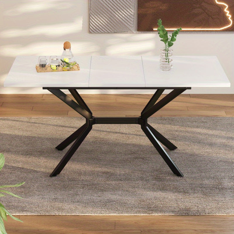 Uitbreekbare Eettafel – Uitschuifbare Tafel – Verlengtafel – Flexibele Eettafel – Compacte Tafel – Wit Tafelblad Zwarte Poten – 120-160 cm Uitbreiding – Duurzaam MDF Metalen Onderstel