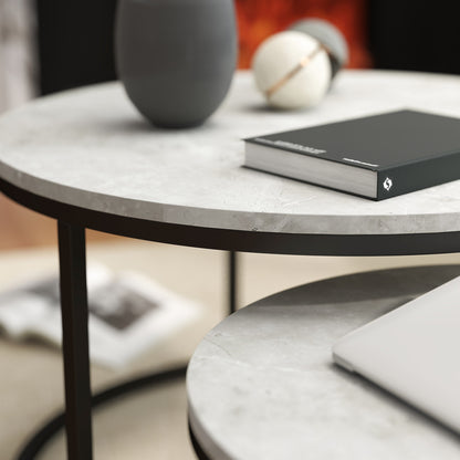 Bijzettafel – Bijzettafels – Salontafel – Sidetable – Banktafel – Industrieel Design – Metalen Frame – Betonlook – Set Van 2 Ronde Tafels