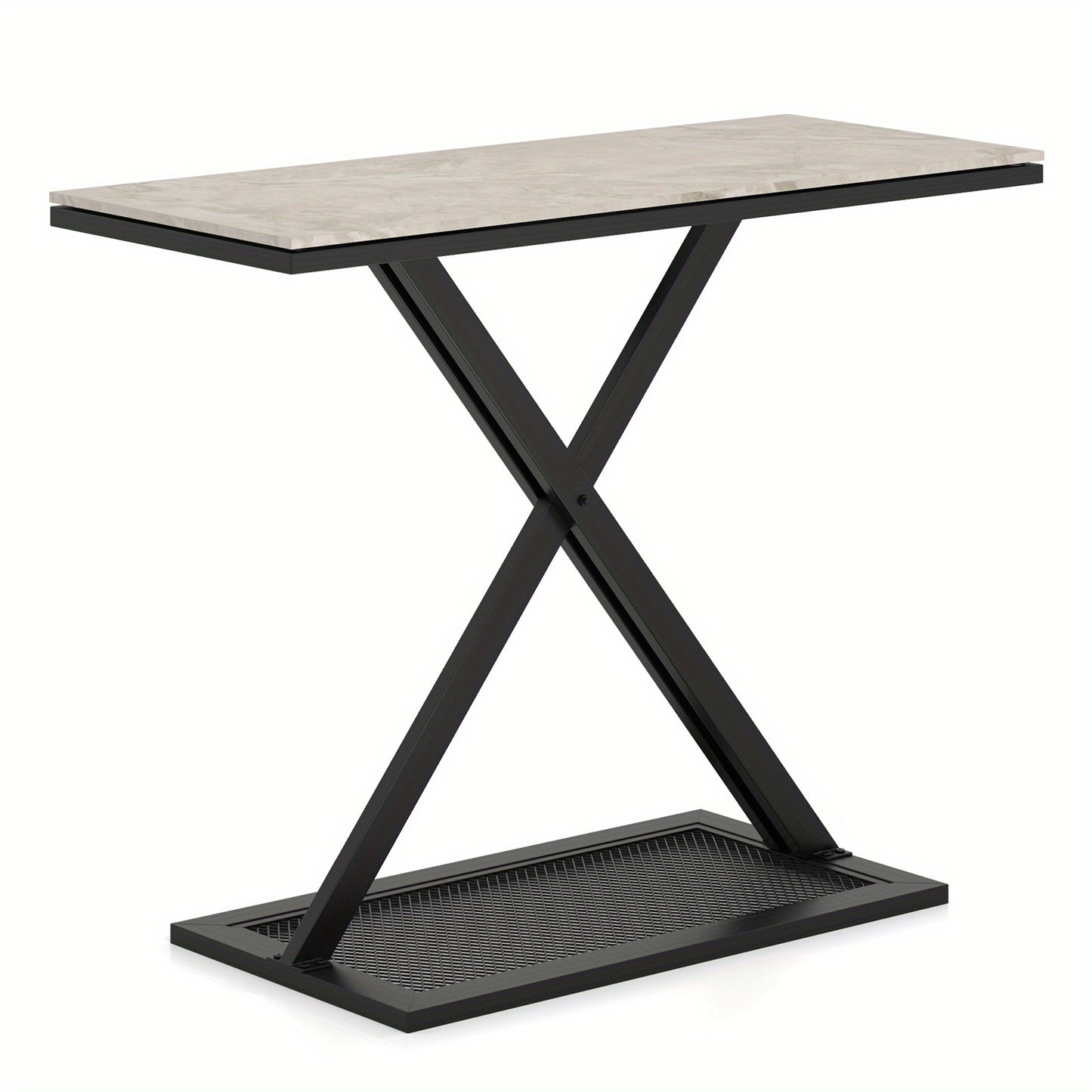 Sidetable – Consoletafel – Haltafel – Wandtafel – Bijzettafel – Kunstmarmeren Blad – Metalen Frame – Verstelbare Voetpaden – Anti-Kantelbeveiliging