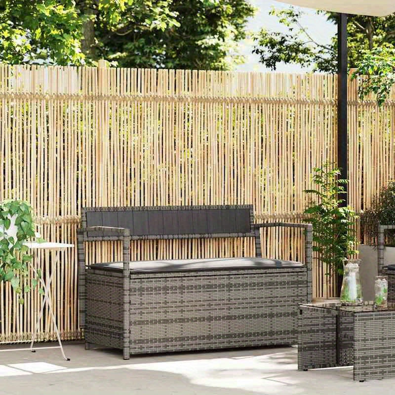Tuinbank Met Opbergruimte – Buitenbankje – Patio Bank – Balkonbank – Loungeset – Weerbestendig Grijs – Duurzaam Poly Rattan & Hardhout