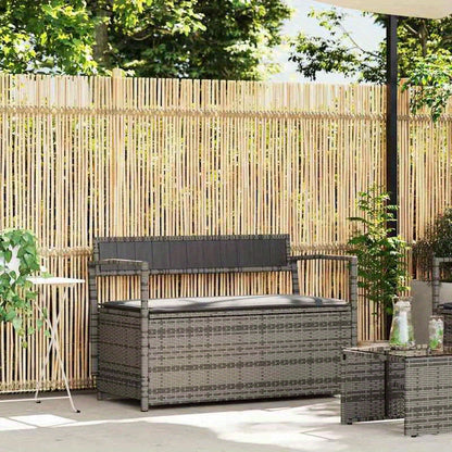 Tuinbank Met Opbergruimte – Buitenbankje – Patio Bank – Balkonbank – Loungeset – Weerbestendig Grijs – Duurzaam Poly Rattan & Hardhout