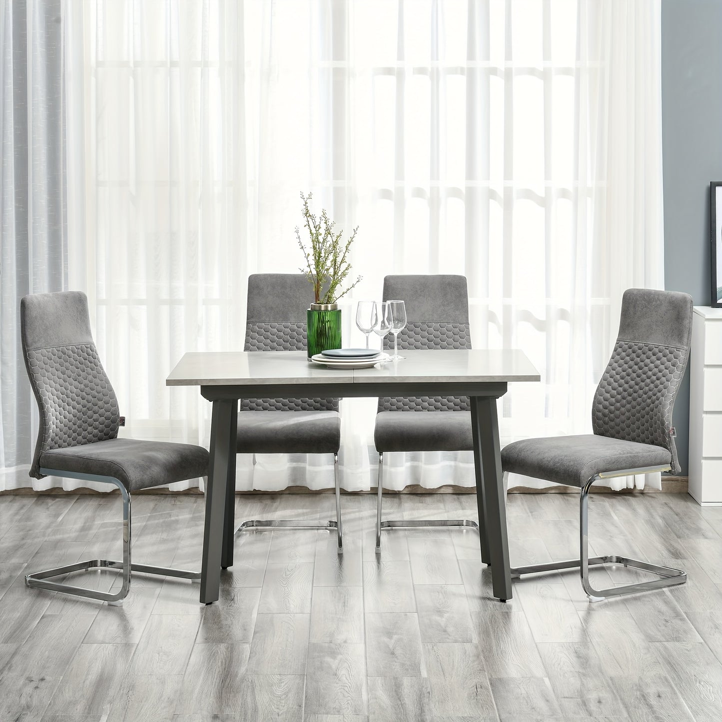 Eettafelset – Tafel Met Stoelen – Keukentafelset – Kleine Eetkamerset – Compacte Eettafel – Grijs Stalen Frame – Fluweelzachte Zitting – 45x61x98 cm – Modern Design – Ruimtebesparend