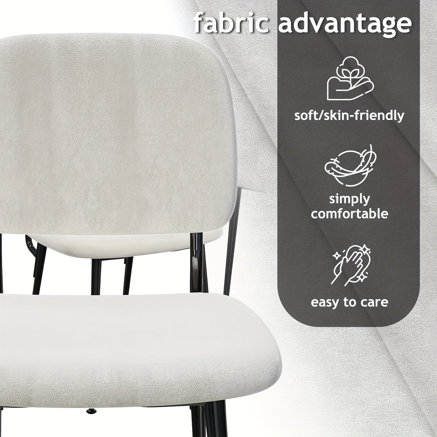 Set van 2 Sherpa Eetkamerstoelen – Witte Stoelen met Metalen Poten – Ergonomisch, Stijlvol en Comfortabel voor Keuken, Woonkamer of Eetkamer