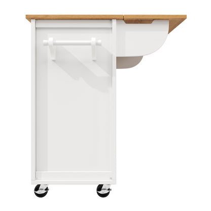 Keukeneiland Op Wielen – Keukenwagen – Buffetkast – Werkplek – Opbergmeubel – Inklapbaar Werkblad – 4 Lades en 2 Deuren – Verstelbare Planken – Handdoek- En Kruidenhouder – Wit