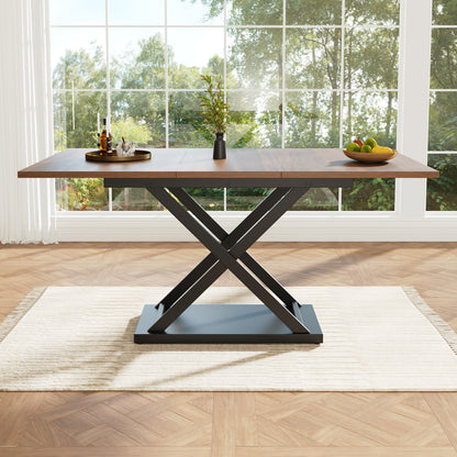 Extendable Walnut Dining Table with Black Iron Legs, 120-160 x 80cm, Space-Saving Design for Kitchen & Living Room, Classic Hardwood Finish, Easy Assembly, Sturdy X-Shaped Frame, Walnut Furniture