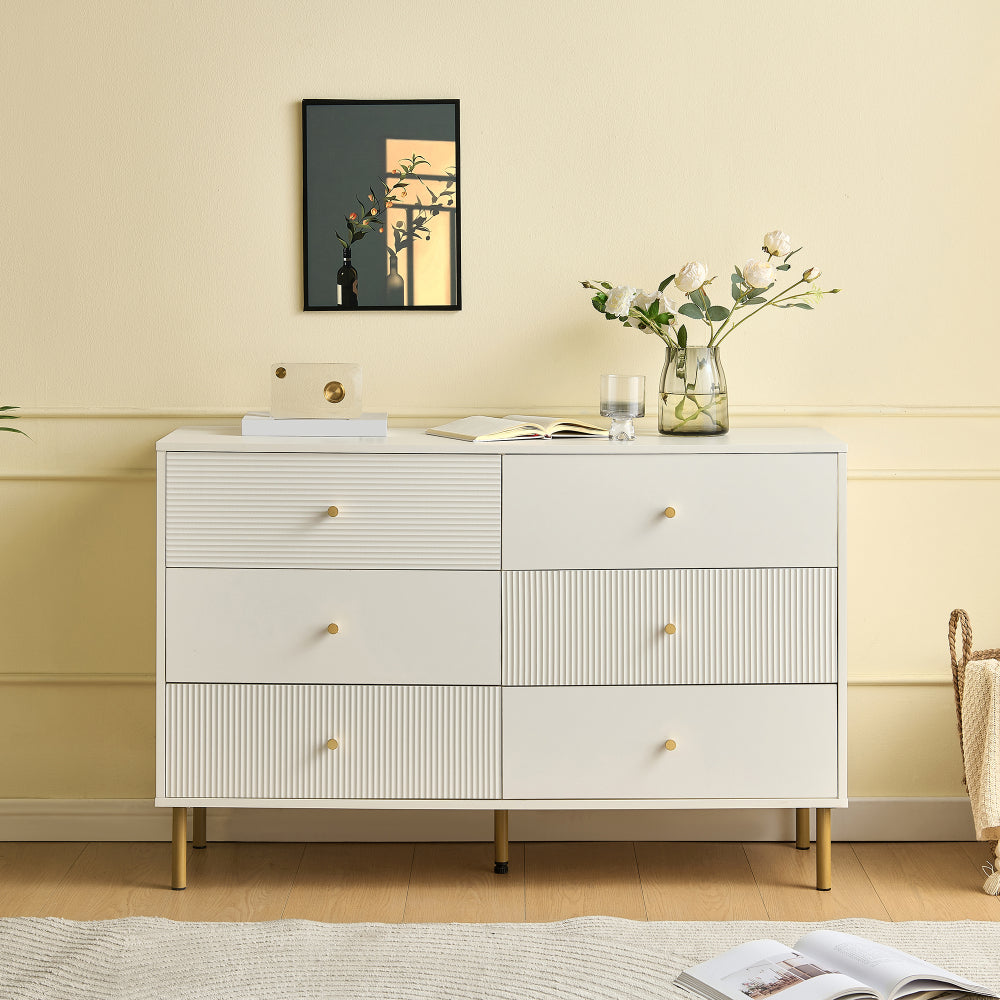Ladekast – Ladenkast – Kommode – Opbergkast – Dressoir – Wit Met 6 Lades – Gouden Zinklegering Handgrepen – Steviele Stalen Poten – 120x40x78 cm – Modern Minimalistisch Design