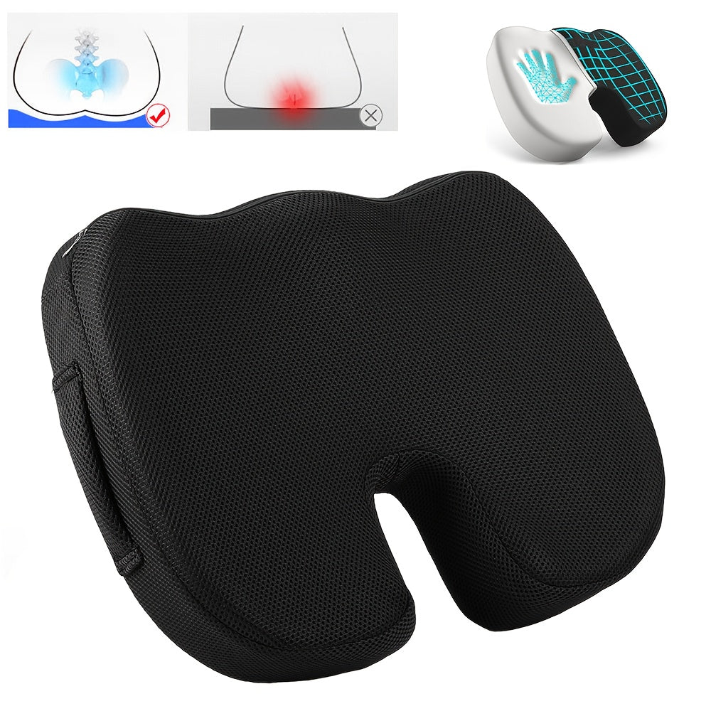 Ergonomisch Stoelkussen met U-vormige Rugondersteuning – Ademend Mesh en Gel Pad – Drukverlichting voor Onderrug, Heupen en Billen – Verstelbaar Koord, Past op de Meeste Stoelen (45x35x7 cm)