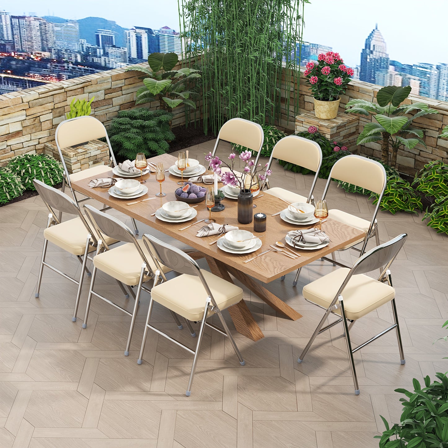 4pcs Heavy-Duty Commercial Folding Chairs with PU Cushioned Seats & Sturdy Metal Frame - Beige Modern Design for Home, Office, Parties - Easy Foldable Space-Saving Setup, Furniture For Home, Classroom Seating, Space Saving Fu