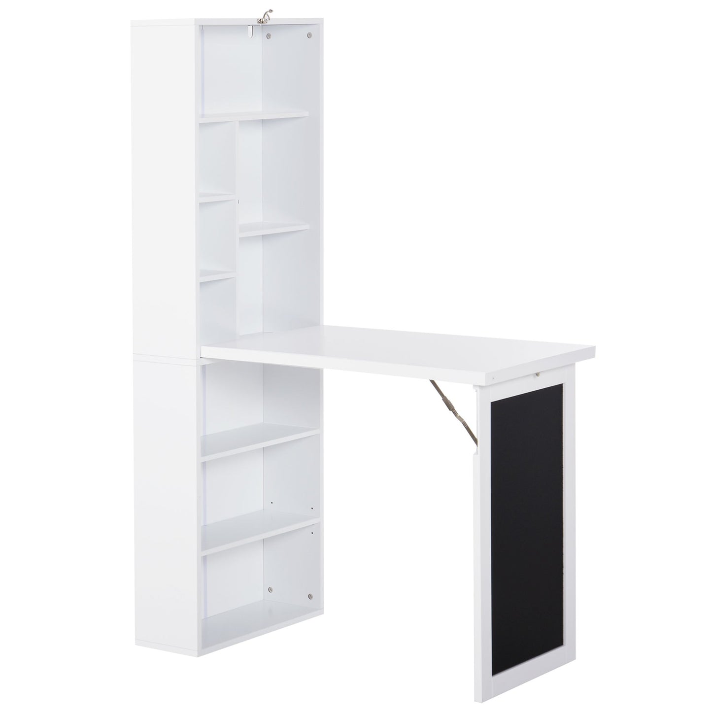 Klapbureau – Opklapbare Werktafel – Muurbureau – Schrijftafel – Opbergbureau – Wit – MDF Houtfineer – Ingebouwd Whiteboard & Boekenplank