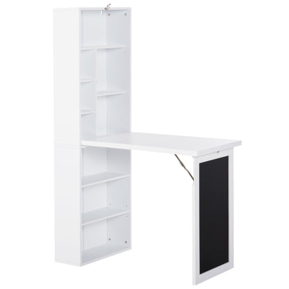 Klapbureau – Opklapbare Werktafel – Muurbureau – Schrijftafel – Opbergbureau – Wit – MDF Houtfineer – Ingebouwd Whiteboard & Boekenplank