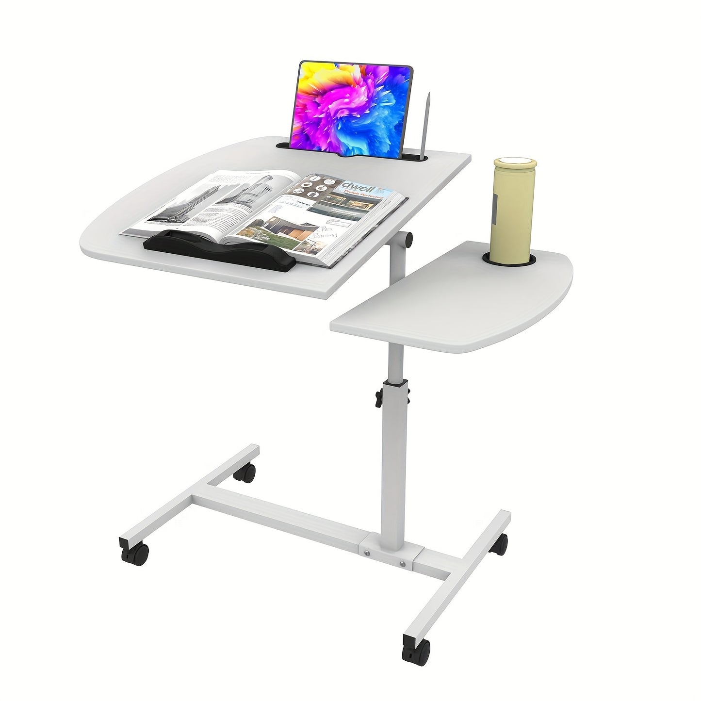 Space-Saving Adjustable Desk 60x40cm | Tilt-Top & Height Adjustable from 61-95cm | Ergonomic Bedside Office Desk for Living Room, No-Tool Assembly, Polished Metal Finish, Compact Design for Small Spaces, Adjustable Desk, Mode