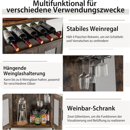 Wijnkastje – Wijnrek – Wijnmeubel – Wijnopslag – Wijnkast – Afneembaar Wijnrek – Glashouder – Industrieel Hout Metaal – Compact 60x34x79 cm