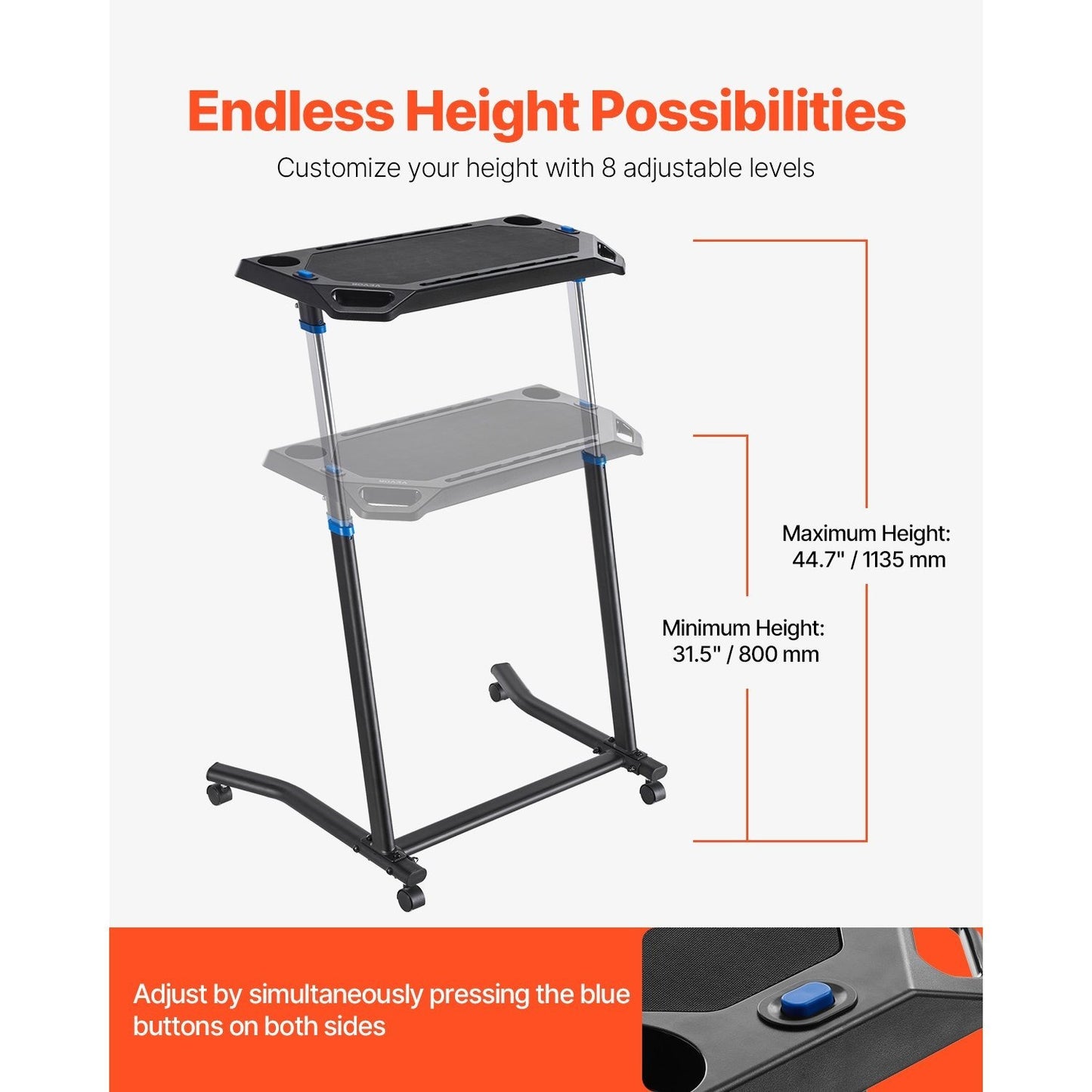Fiets Bureau – Fiets Tafel – Hometrainer Tafel – Trainingsbureau – Fiets Trainer Desk – Verstelbaar 80-113,5 cm – Draaggewicht Tot 20 kg – Mobiel Met Remmen