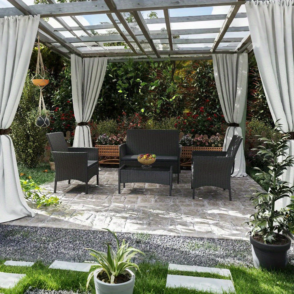 Loungebank – Loungeset – Tuinbank – Loungesofa – Balkonmeubilair – Poly Rattan – Weerbestendig – Inclusief Tafel Met Glazen Blad