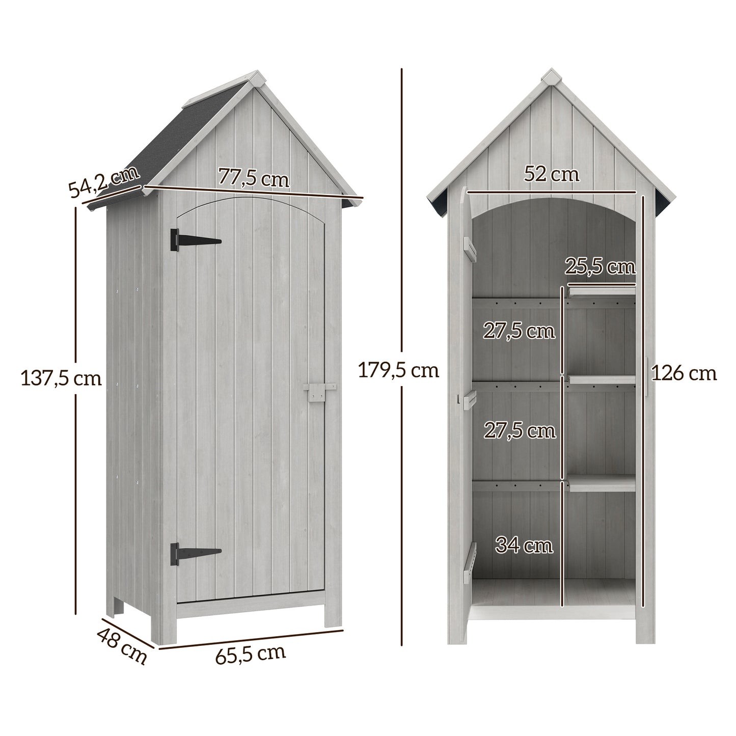 Houten Tuinhuis – Tuinkast – Tuinschuur – Berging – Opberghuis – Weerbestendig – 3 Planken – Grijs – Compact 77,5x54,2x179,5 cm