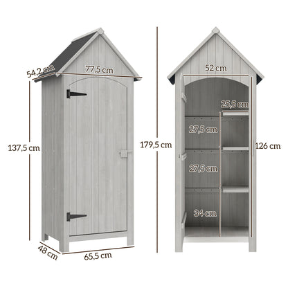 Houten Tuinhuis – Tuinkast – Tuinschuur – Berging – Opberghuis – Weerbestendig – 3 Planken – Grijs – Compact 77,5x54,2x179,5 cm