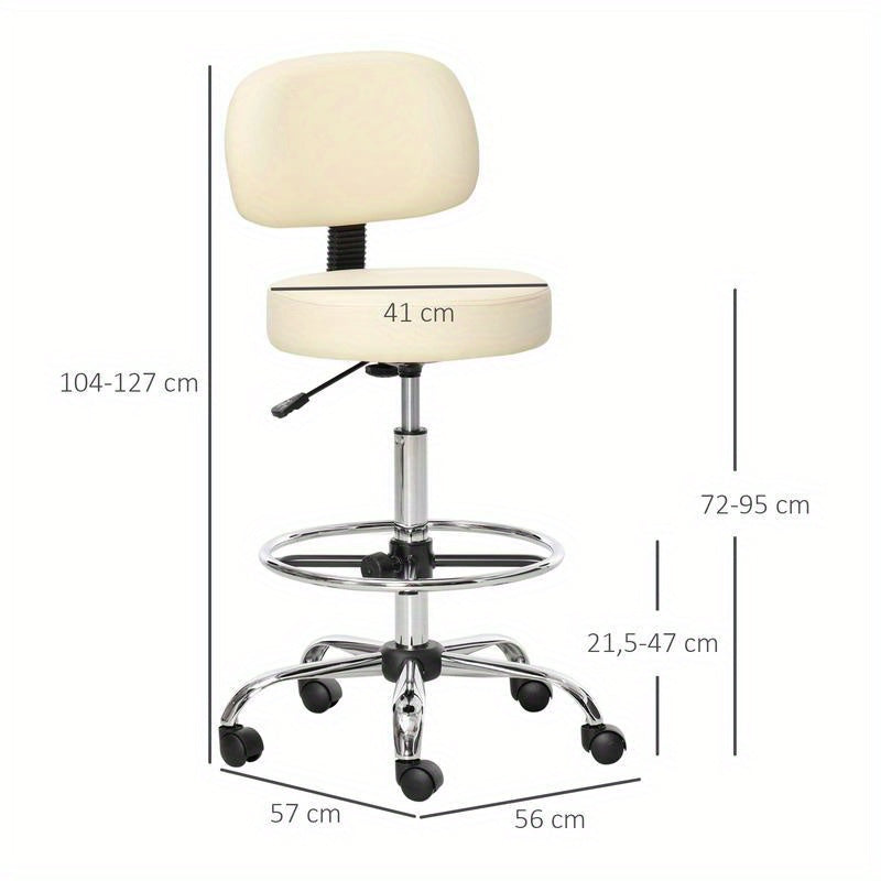 Height-Adjustable Swivel Bar Stool with 360° Rotation & Manual Height Adjustment - Heavy-Duty Faux Leather-like Upholstery, Sturdy 4-Legged Base with Caster Wheels, Beige Counter Height Stool for Kitchen Island, Home Bar, Of