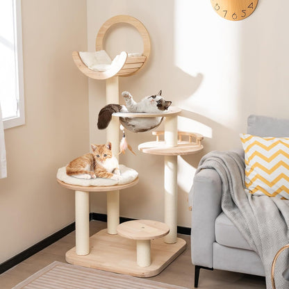 Krabpaal – Kattenboom – Krabmeubel – Kattenhuis – Krabtoren – 4-in-1 Modulair Ontwerp – Duurzaam Rubberwood 60x60x146 cm – Geschikt Voor Meerdere Katten