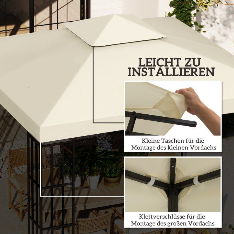 Vervangbare Canopy – Tuinkap – Overkapping – Luifel – Zonnescherm – UV-Bescherming – Windbestendig Polyester 3x3m Cream White
