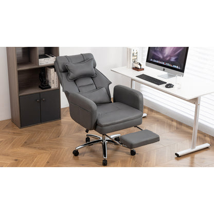 Swivel Ergonomic Office Chair | Technical Leather High-Back with Lumbar Support and Headrest, Comfortable Executive Chair, Deep Grey