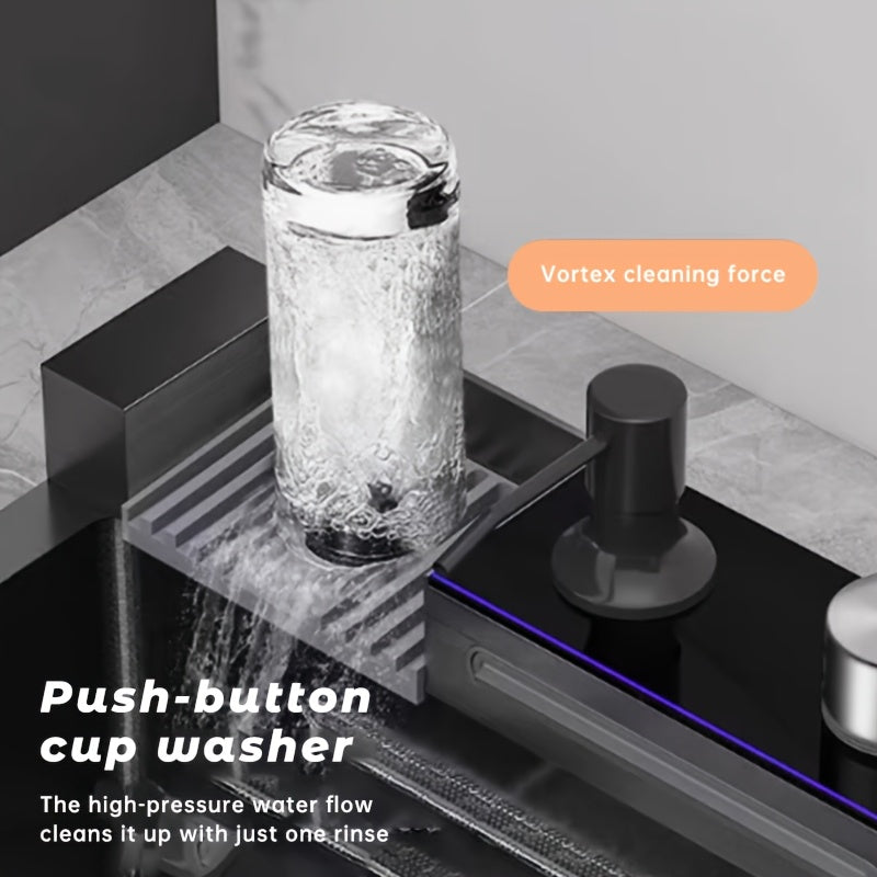Musurjoy 74.93/67.82cm Intelligent Kitchen Sink, Single-basin Design Made Of Stainless Steel, Equipped with A Pull-down Faucet, Smart Countertop Control, And Other Accessories. Suitable for Kitchens, Dining Rooms, And Bars; A