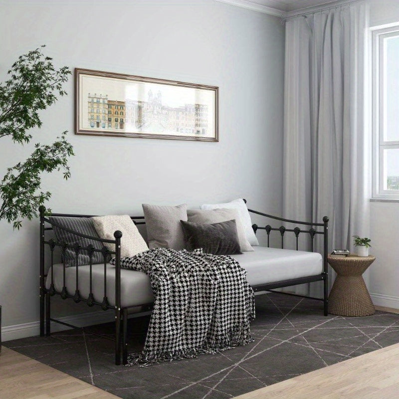 Bedbankframe – Uittrekbare Sofa – Slaapbank Frame – Bedframe Metaal – Logeerbed Frame Zwart – Ruimtebesparend – 90x200 cm