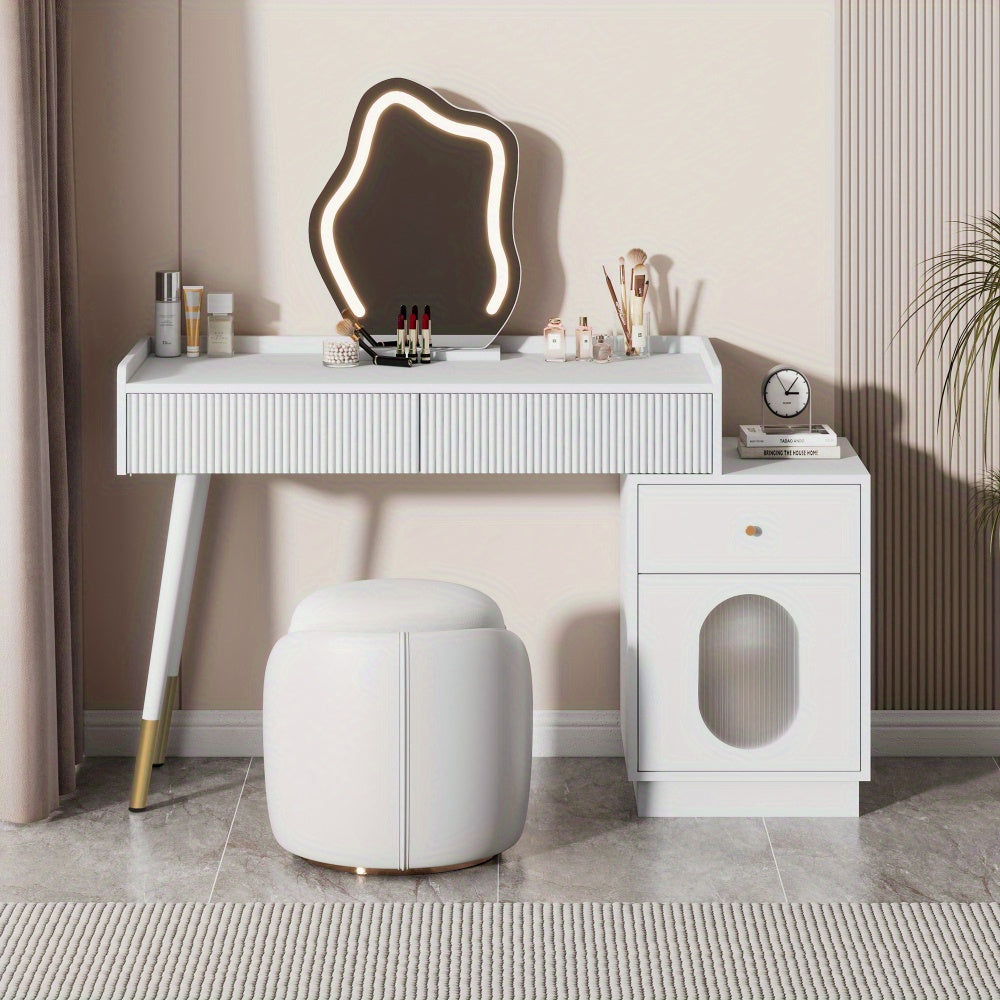 Kaptafel – Make-uptafel – Sieradentafel – Cosmeticatafel – Dressing Table – Wit Design – 3 Ruime Lades & Deur – Compact 100x75x40 cm