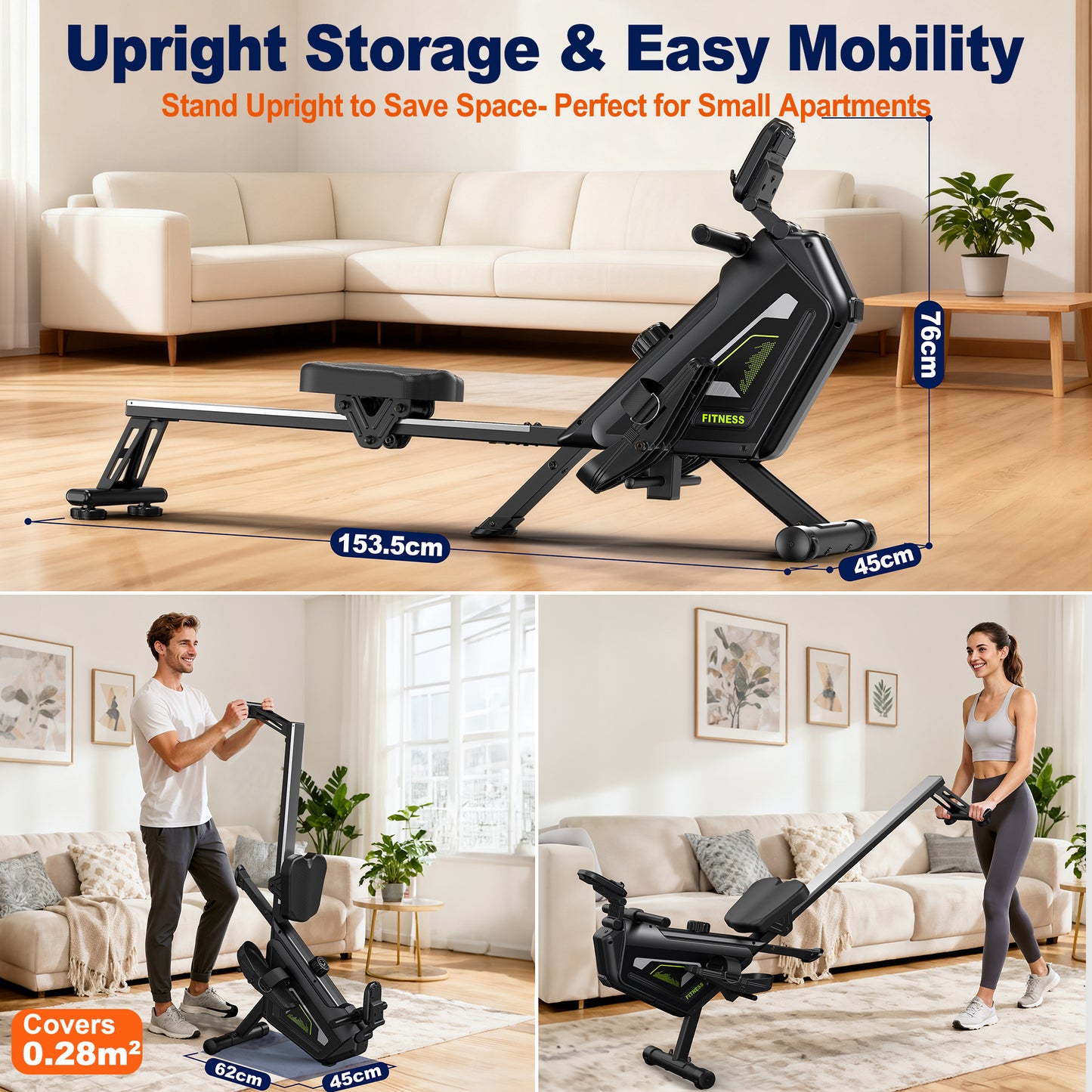 Rowing Machine for Home – 16 Resistance Levels, Quiet Magnetic Rowing Machine with APP, 160Kg Load Capacity, Easy Assembly, Compact & Space-Saving
